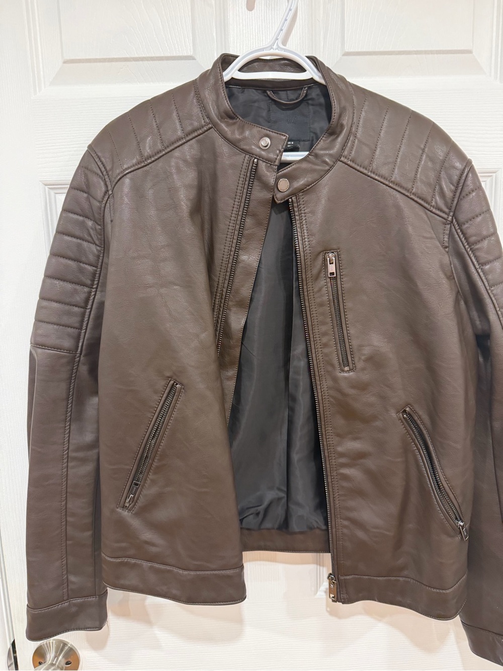 H&M Men's Brown Faux Leather Bomber Jacket
